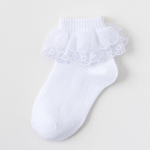 Pack of 3 Pair Girls Frilly Ankle Socks Comfortable Cotton Socks with Delicate Lace Edging for Parties and School4