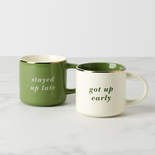 Image of kate spade new york Got Up Early & Stayed Up Late, Mugs, Set of 2, Green