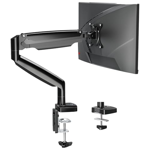Single Monitor Mount Holds Screen up to 32", Height Adjustable Monitor Arm, Full Motion Computer Monitors Stand with Clamp/Grommet Base, VESA Mounts Fit 4.4-17.6lbs Computer, Black - image 1