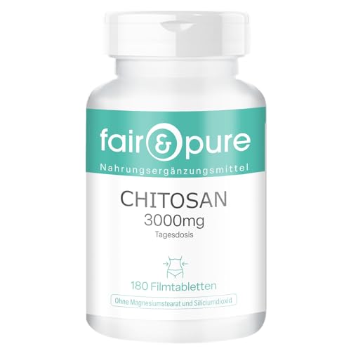 Fair & Pure Chitosan 3000mg Tagesdosis, 180 Filmtabletten, natürlicher Ballaststoff, Nahrungsergänzungsmittel ohne Magnesiumstearat, in Deutschland hergestellt