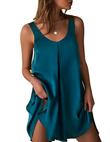 Ekouaer Women's Sleeveless V Neck Satin Nightgown