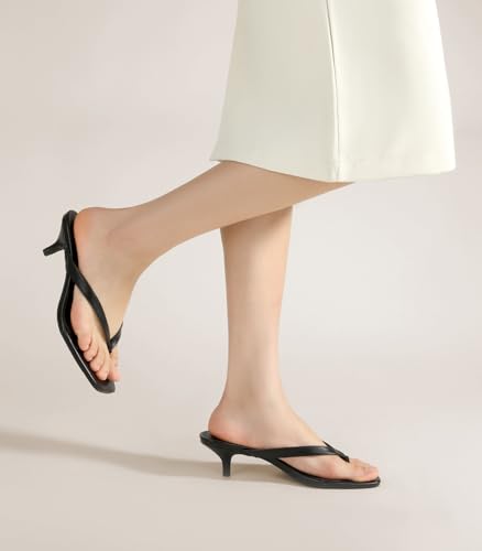 Ankis Kitten Heels for Women, Black Brown Square Toe Flip Flop Heels 2 Inch Low Heeled Thong Summer Sandals3