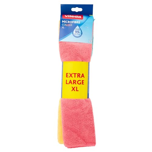 Vileda Colors Set Panni in Microfibra, Multiuso, per Vetri, Bagno, Cucina, Mobili, Colori Assortiti, XL, 36 x 38 cm, 4 Pezzi