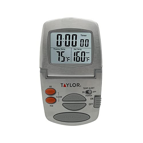 Taylor Programmable With Timer Instant Read Wired Probe Digital, Meat, Food, Grill Bbq Cooking Kitchen Thermometer, Stainless Steel #TOP7