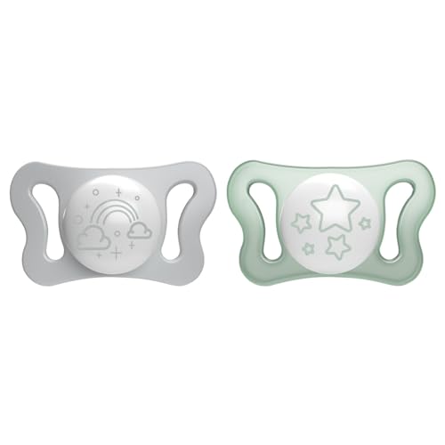 Chicco PhysioForma Micrò Lumi, Succhietto per Neonato Luminescente al Buio, Leggero con Tettina Mini, Forma Ergonomica, Supporta il Corretto Sviluppo della Bocca, 0-2 Mesi, 2 Pezzi, Neutro