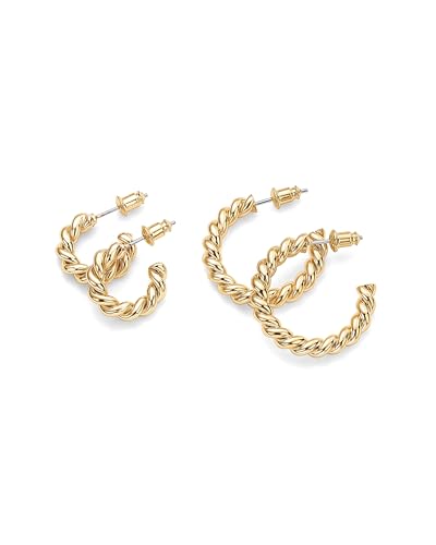 PAVOI 14K Gold Plated Twisted Rope Round Hoop Earrings in Rose, White and Yellow Gold3
