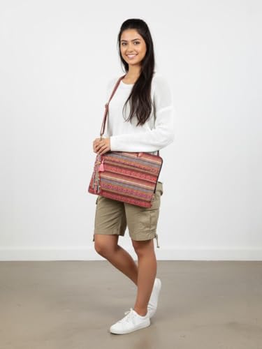 Image of The House of tara Office Laptop Bag for Women 13.3 And 15.6 Inch | Ideal For Office & Travel | Multicolour Embellished Handloom Fabric | MacBook Messenger Business Bag for ladies