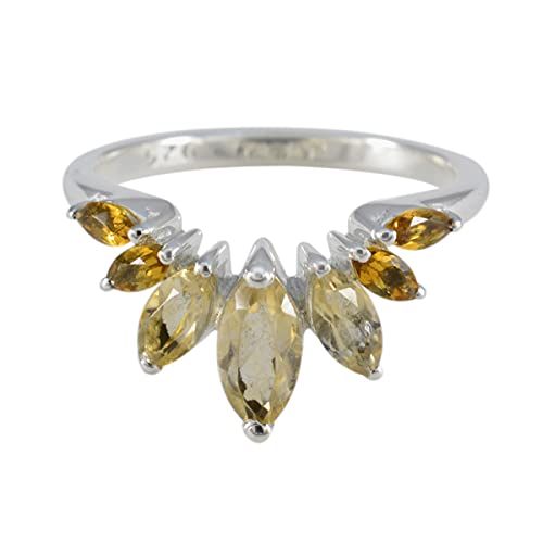 Bague en citrine véritable argent 925 anneau pierre jaune unisexe