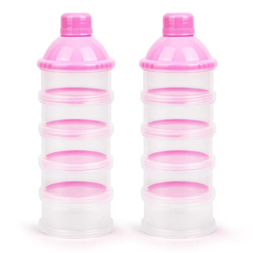 Vicloon Dispensador de Leche Polvo, 2PCS Dosificador de Leche en Polvo con 5 Compartimentos, Contenedor de Almacenamiento de Frutas, Dispensador Cajas Apilables de Fórmula
