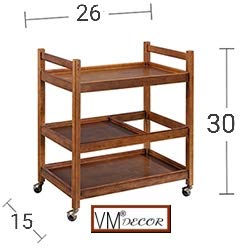 Image of Wooden Wine Cart Serving Bar Trolley with Wheel Black Finish Brown 26x15x30 Inches