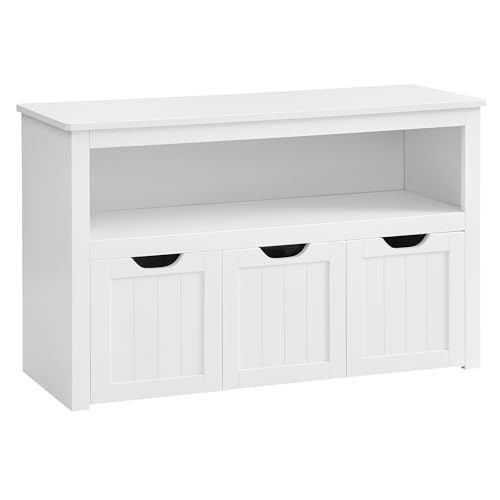 VASAGLE Toy Storage Unit for Kids Storage Cabinet With Wheels 30 x 102 x 60 cm Bookcase 3 Drawers for Living Room Childrens Room Playroom White LHS380W01