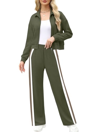 Image of XIEERDUO Lounge Sets for Women 2025 Sweatsuit 2 Piece Outfits Sweatshirt Wide Leg Sweatpant Tracksuit Matching Set