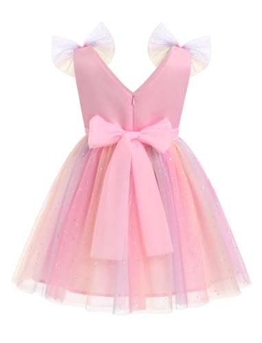 Image of IMEKIS Toddler Kids Girls Butterfly Dress Sparkle Sequins Tulle Wedding Formal Birthday Dresses 2-10T