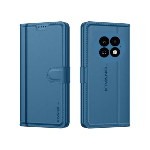 Image of KIVANO LUXE Compatible for OnePlus 13 5G Luxury Handmade Leather Magnetic Flip Folio Case | Card Holder & Kickstand | Slim Protective Cover | Unisex - Blue
