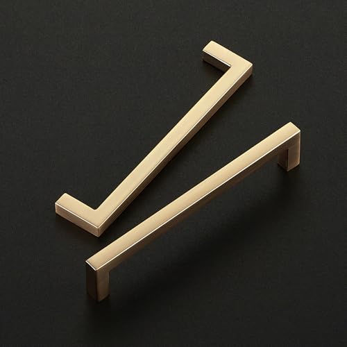 Image of Ravinte Champagne Bronze Cabinet Handles Slim Cabinet Pulls 5 Inch 25 Pack | Slim Square Bar Grip, Smooth Drawer Pull Feel, Kitchen Cabinet Update, For Cupboards, Dressers, Drawers, Hardware Projects