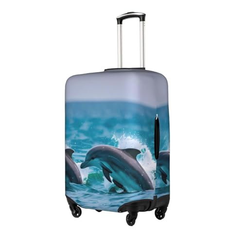 Dolphins In The Sea Print Personalized Travel Luggage Cover With Zipper, Elastic Luggage Cover,For Daily Use2