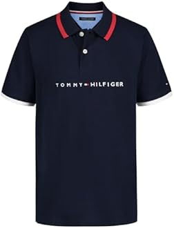 Tommy Hilfiger Boys Short Sleeve Premium Pique Polo Shirt, Button Closure, Soft & Comfortable