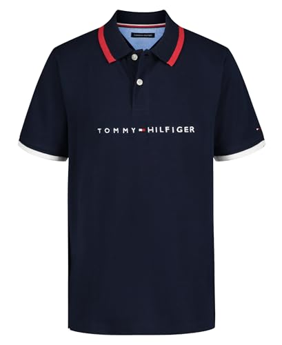 Tommy Hilfiger Boys Short Sleeve Premium Pique Polo Shirt, Button Closure, Soft & Comfortable