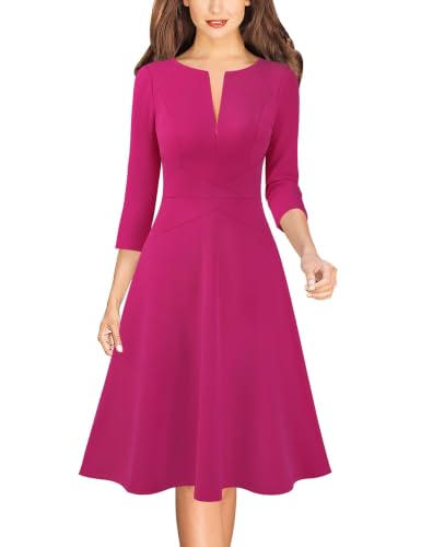 Image of VFSHOW Womens Work Business Office Front Zipper Slim Church A-Line Dress