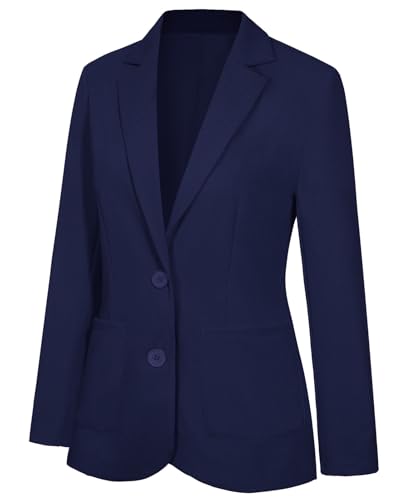 Women's Blazer Jackets Business 2-Button Open Front Long Sleeve Notch Collar Office Work Pocket Blazers4
