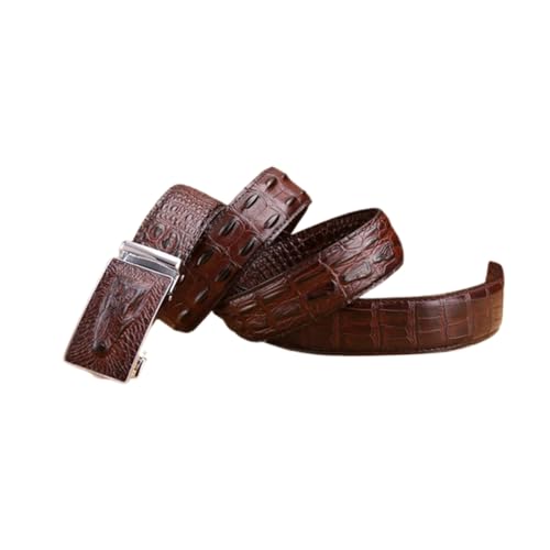 Ratchet Alligator Belt with Full Grain Leather for Dress & Casual with Adjustable Buckle Engraved Crocodile Head(115cm/45, Coffee)3