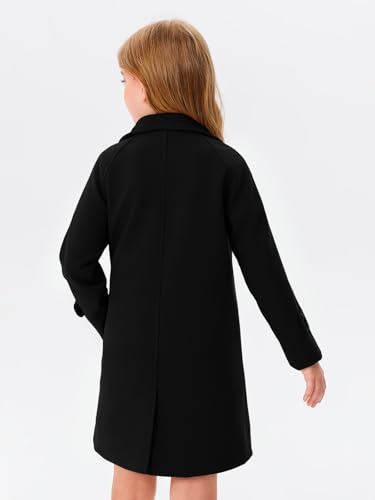 Haloumoning Girls Double Breasted Pea Coat Kids Long Sleeve Notched Lapel Winter Dress Coat With Pockets 5-14 Years4