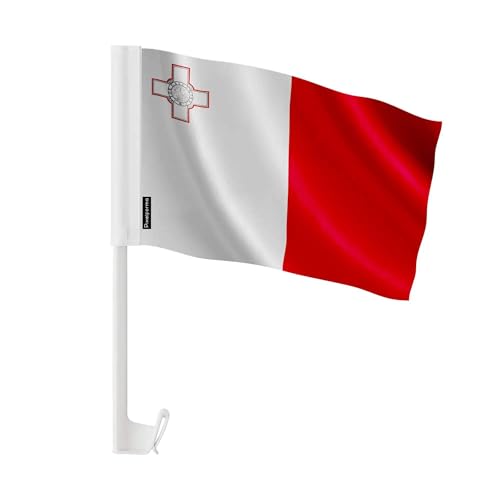 Drapeau voiture Malte 14x21cm en polyester : fixation stable sans rayure