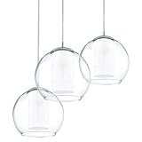EGLO Pendelleuchte Bolsano, 3 flammige Hängelampe Modern, Hängeleuchte aus Stahl und Glas in Chrom, Weiß, Klar, Esstischlampe, Wohnzimmerlampe hängend mit E27 Fassung