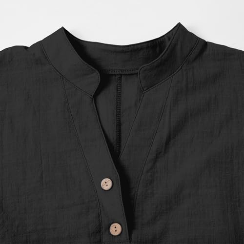 Girls Linen Shirts Button V Neck Tunic Tops Blouse Short Sleeve School Dressy Casual Henley Shirt Lightweight Tops4