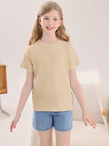 Image of Girls Summer Short Sleeve T Shirts Kids Basic Tees Crewneck Tops 5-14 Years