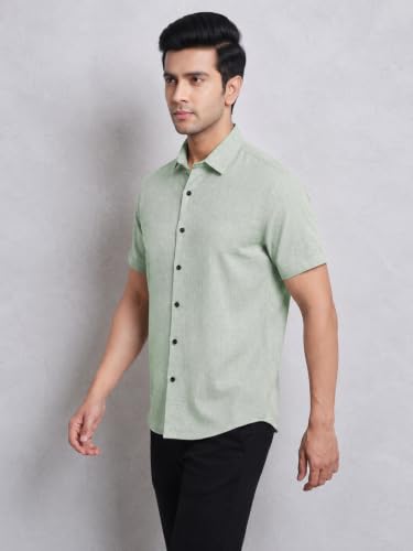 Image of TOPLOT Men's Casual Short Sleeve Button Down Shirt | Lightweight Breathable Textured Linen Formal Shirt | Summer Beach Vacation Relaxed Fit Man Shirts (5260)