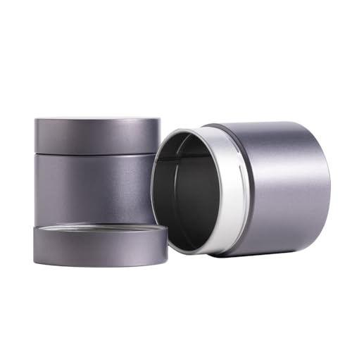 Tianhui 2 Packs Tea Tin Can Metal Tea Canister with Double Seal Lids 12 oz 24 oz Round Tin Canister for Loose Tea Leaves Airtight Container Matcha Cans for Kitchen Storage (Grey, S_3.35x3.35)