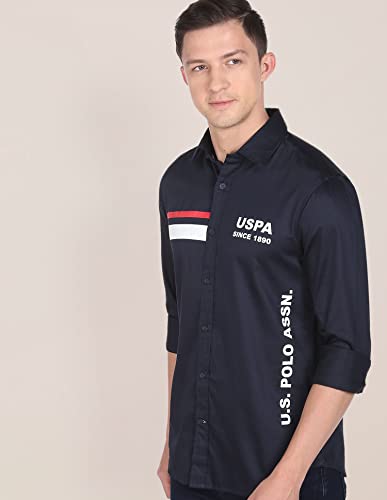 Image of U.S. POLO ASSN. Brand Printed Tailored Fit Shirt for Men - Cotton, Breathable & Comfortable, Full Sleeves Casual Shirt for Men