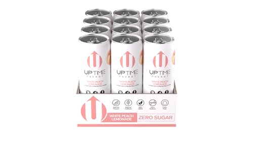 UPTIME – White Peach Lemonade – Zero Sugar (12 Pack), Premium Energy Drink, 12oz Cans, Natural Caffeine, Sparkling, Natural Flavors, 5 Calories