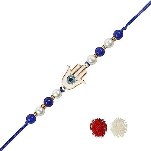 Image of I Jewels Evil Eye Rakhi With Roli Chawal & Rakshabandhan Card For Bhaiya /Brother /Bro /Men
