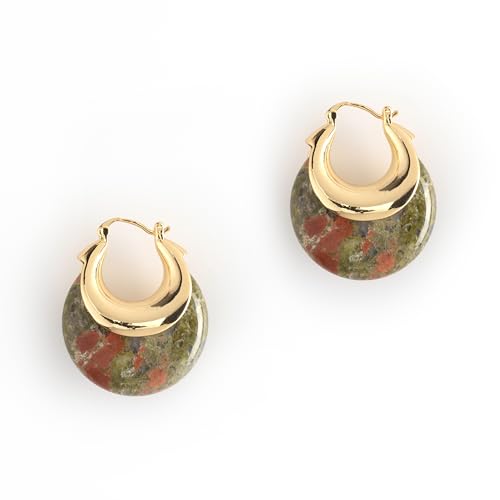 Double Layer Yellow Tone Brass and Bold Bead Hoop Earring - Choice of Colors