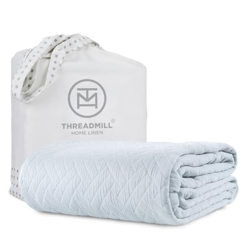Threadmill Luxury Cotton Blankets for King Size Bed | All-Season Cozy 100% Cotton Blanket | Criss Cross Jacquard Soft Lightweight Coverlet, fits California King Size Bed, 104x92 | Light Blue