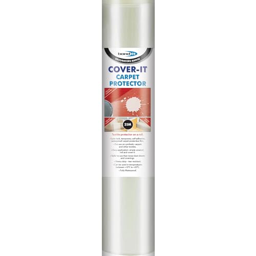 Image of Bond It Cover-It Carpet Protector Roll 25m Clear Decorating Protection Sheeting for Temporary Surface Cover During Painting Renovation