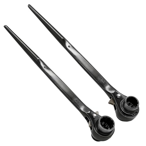 PWGHWG 2 Stück Gerüstbauratsche 19/22 mm Ratschenschlüssel Stahl Gerüstratsche Profi Gerüstschlüssel Schwarz 315mm Länge Rechts/Links Umschaltbar