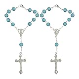 Smilfuy 2PCS Car Rosary for Rearview Mirror, Cyan Rosary Pendant Car Interior Rear View Mirror Charm Auto Decor, Cross Personalized Hanging Accessories