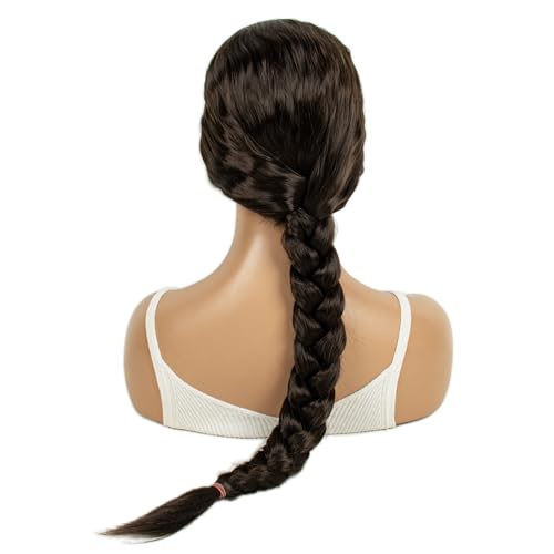 Image of H&Bwig Long Brown Braided Wig for Women Synthetic Hair with Glasses Halloween Costume Wig Heat Resistant Fiber Wigs for Party Daily Use