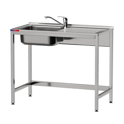 GASFRIT Fregadero Industrial Acero Inoxidable | 1 Seno con Escurridor | 1000x500x850 mm | Acabado Pulido Satinado | Ideal Hostelería, Barra y Cocina Profesional