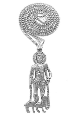 Gold Silver Plated Iced SAN LAZARO Pendant & 4mm 18