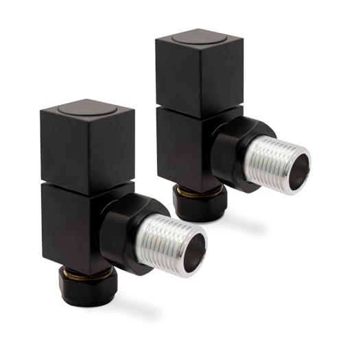 Image of Angled Black Square (Cubic) Valves for Radiators & Towel Rails