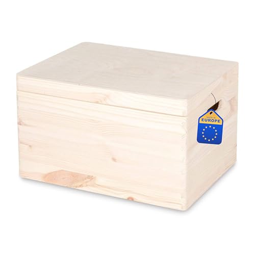 Pinus - Holzkiste mit Deckel, 40x30x23 cm, Schatzkiste, Bastelkoffer mit Klappverschluss, Holzbox, Schatztruhe aus Holz, Aufbewahrungsbox, Kiefer, 315200C