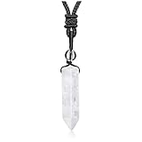 PESOENTH Clear Quartz Crystal Necklace Reiki Healing Crystal Gemstone Pendant Necklace Adjustable Ro