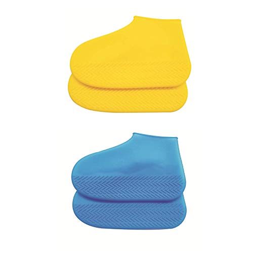 SENDILI Cubre Zapatos Impermeable - 2 Pares Cubierta de Zapatos a Prueba de Agua Cubierta de Zapatos de Silicona al Aire Libre Lluvia Nieve Mujeres Hombres Botas Cubiertas, Azul + Amarillo/2 pares, M