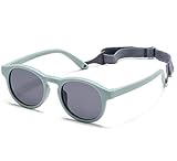 HJSTES Polarized Baby Sunglasses for Toddler Boys Girls, TPEE Flexible Frame with Strap, for Infant Age 0-3(Round Blue)