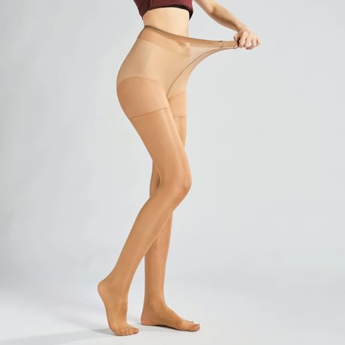 Image of Women's 3 Pairs of Ultra Stretchable Sheer Shimmery Stockings for 264lbs Plus Size High Waist Tights Footed