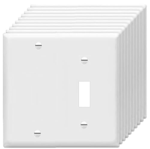 Image of Toggle Switch /Blank Wall Plates 2-Gang Switch Outlet Electrical Cover Plate Unbreakable Thermoplastic Faceplate for Light Receptacle Outlet Switch, White (10 Pack)